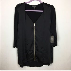 Vince Camuto Front Zip Mixed Media Top